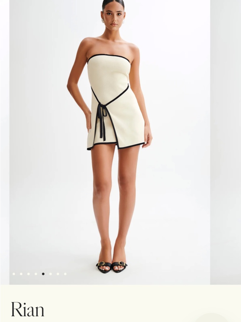 Meshki Strapless Cream Mini Dress with Black Trim